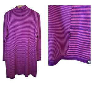 Title Nine Purple Striped Funnel Neck Sweater Dress XL Long Sleeve Zip Pocket
